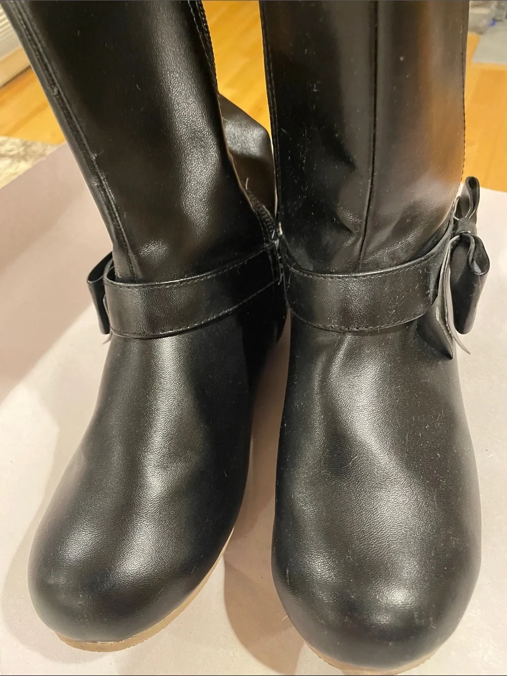Gymboree Black Girls Tall Faux-Leather Boots with Side Bow